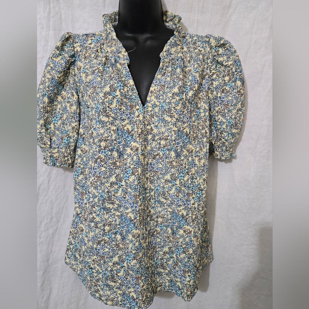 LOFT Blue and Cream Floral Blouse
